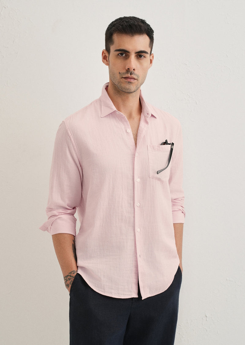 Pink Plain Double Cloth Cotton Shirt