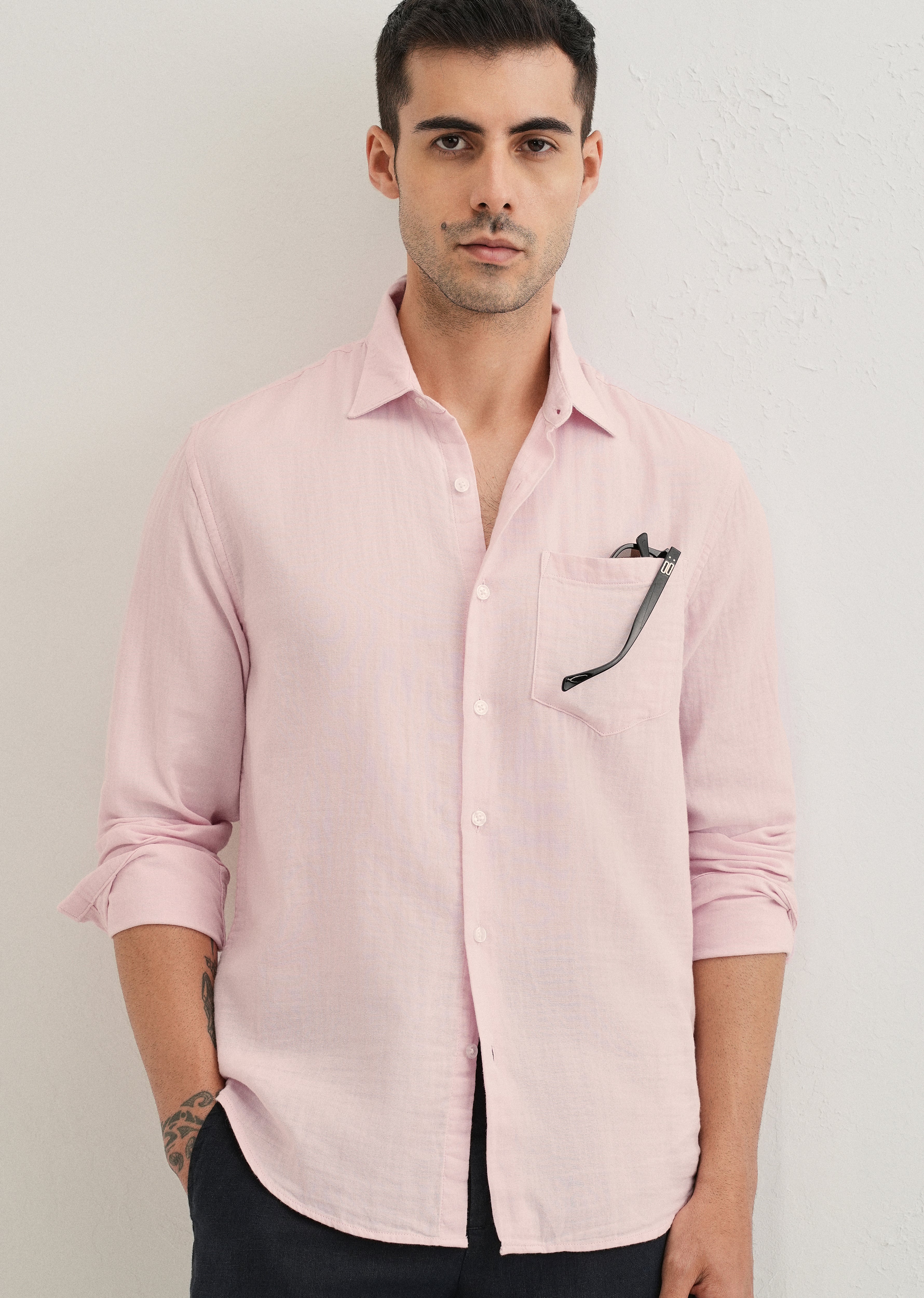Pink Plain Double Cloth Cotton Shirt
