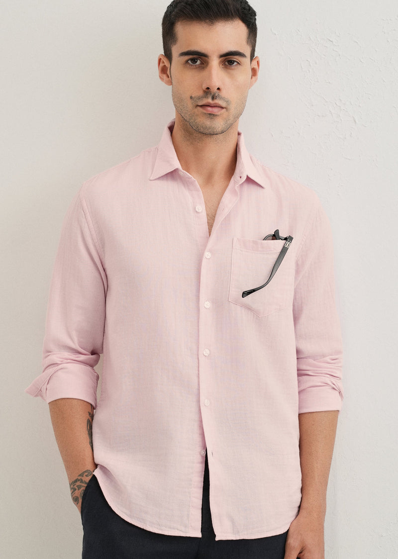 Pink Plain Double Cloth Cotton Shirt