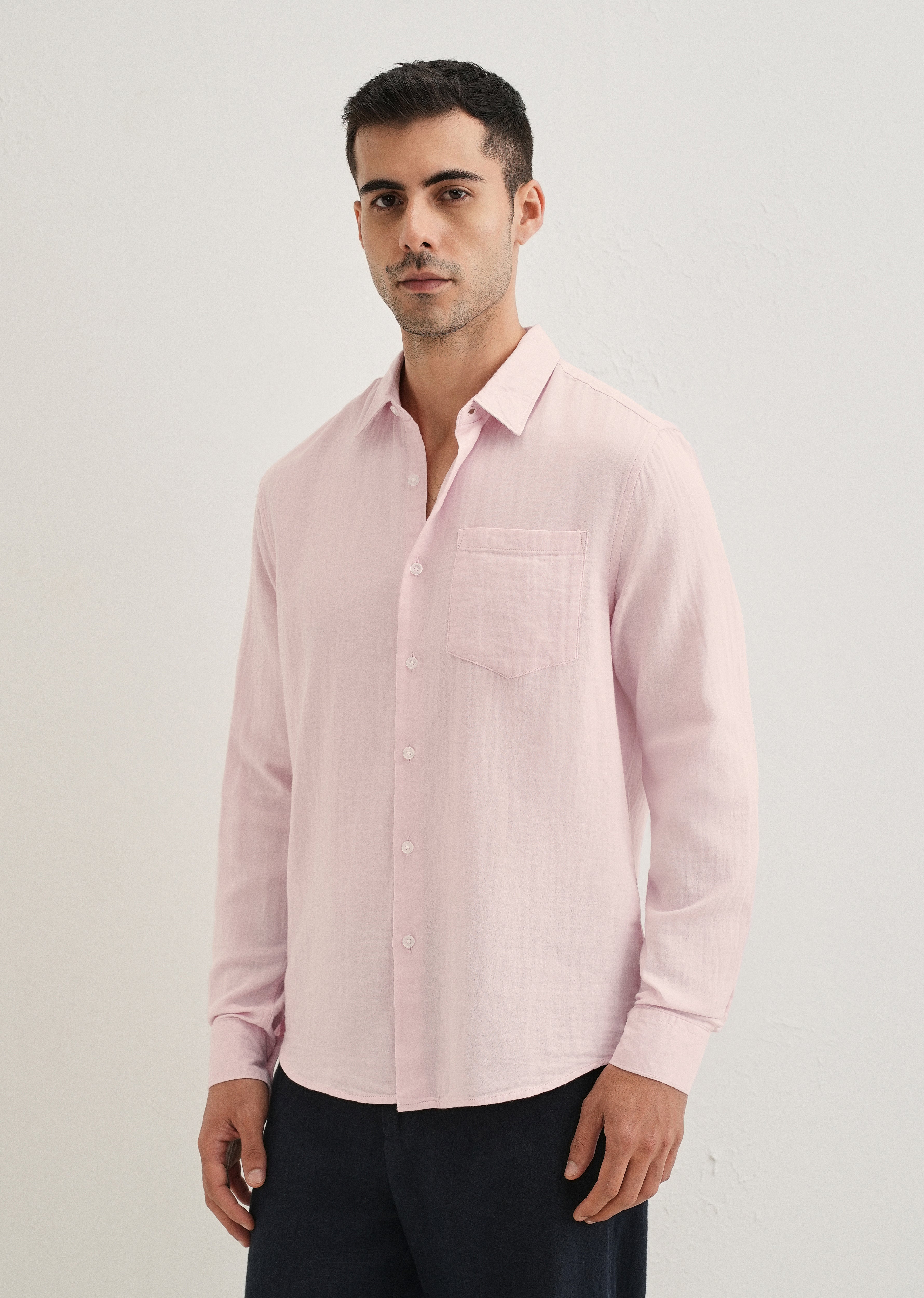 Pink Plain Double Cloth Cotton Shirt