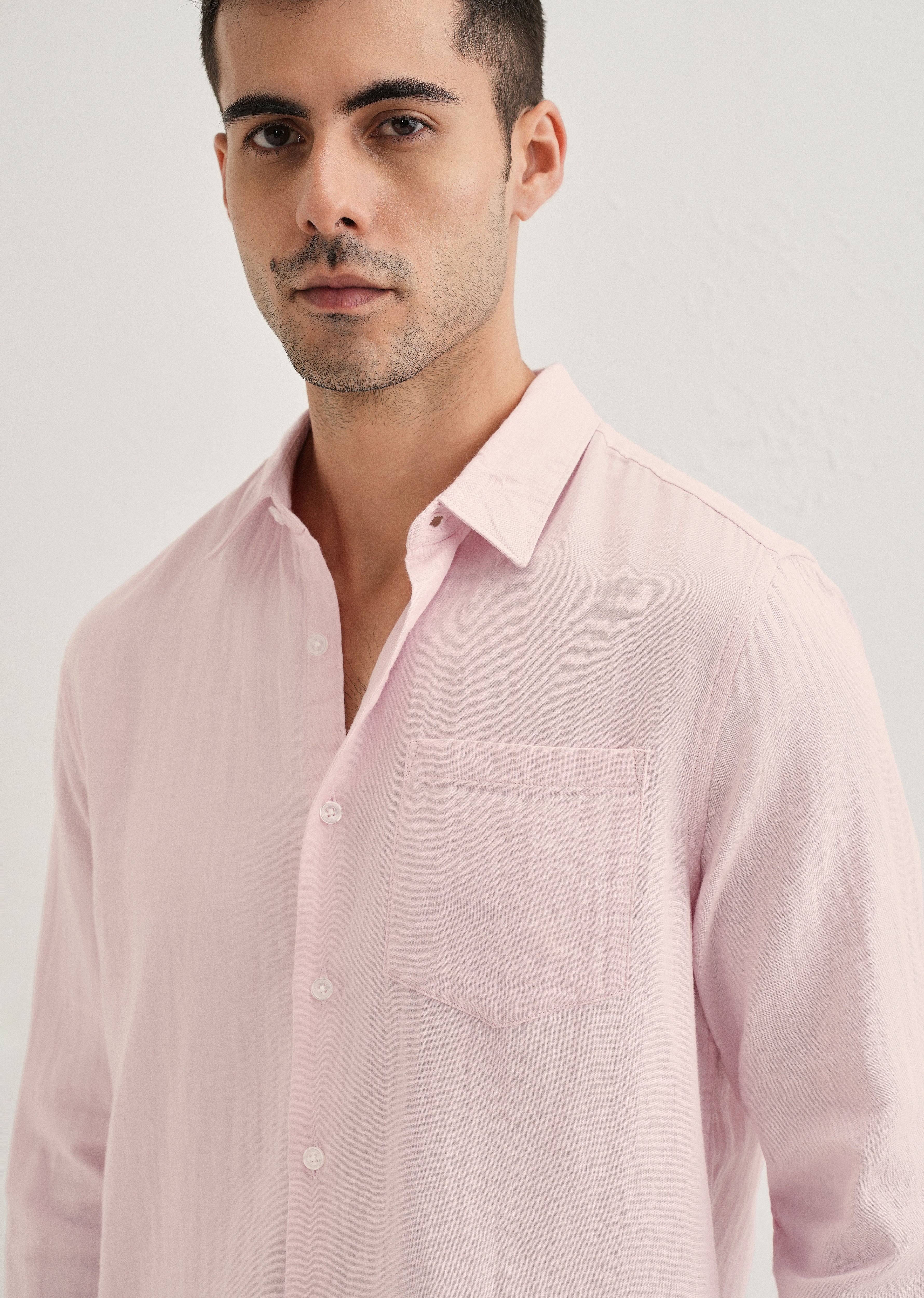 Pink Plain Double Cloth Cotton Shirt