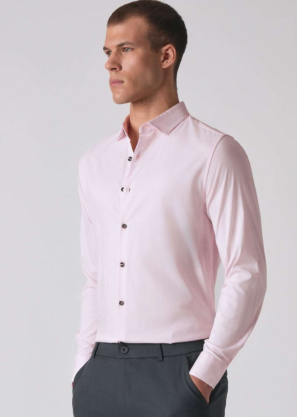 Light Pink Cotton Stretch Plain Shirt