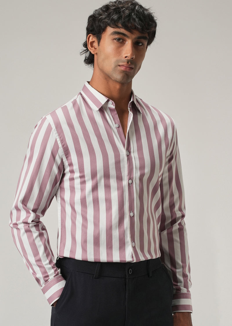 Pink Satin Striped Shirt