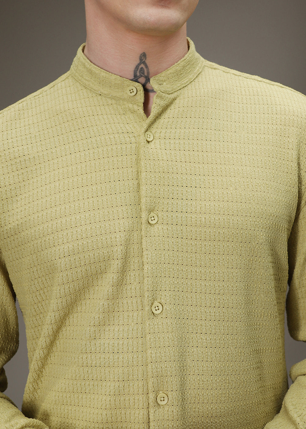 Pistachio Green Plain Knitted Crochet Shirt
