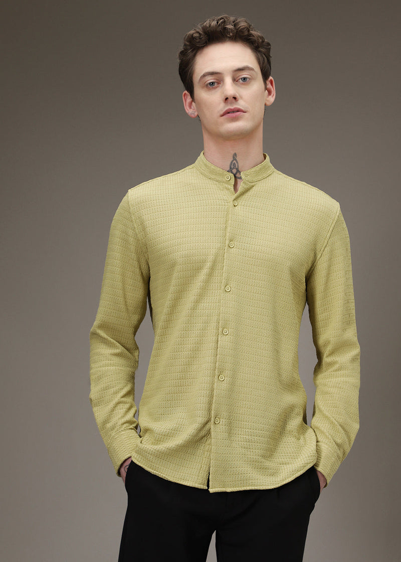 Pistachio Green Plain Knitted Crochet Shirt