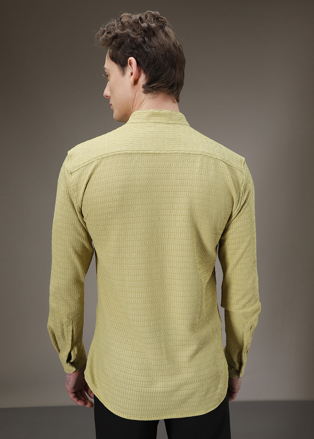 Pistachio Green Plain Knitted Crochet Shirt