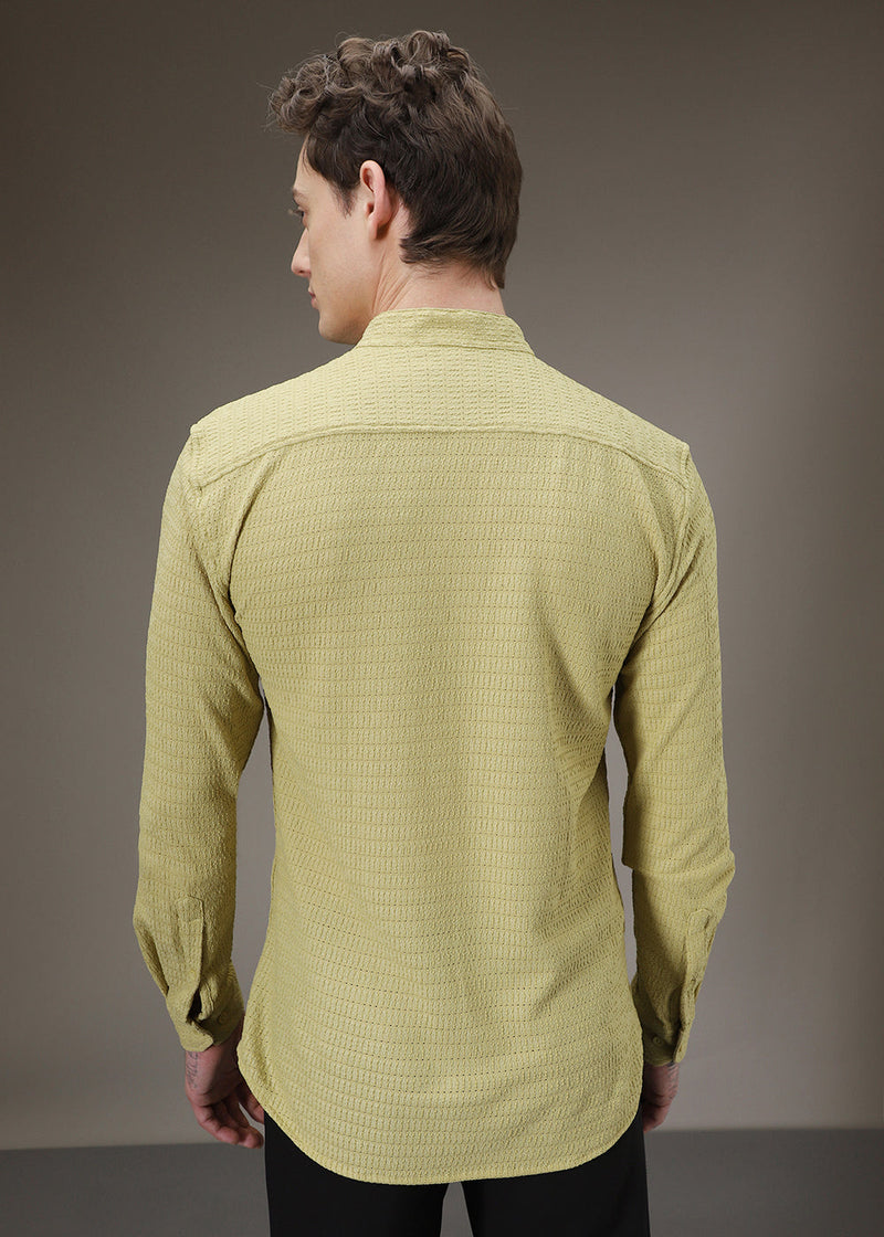 Pistachio Green Plain Knitted Crochet Shirt