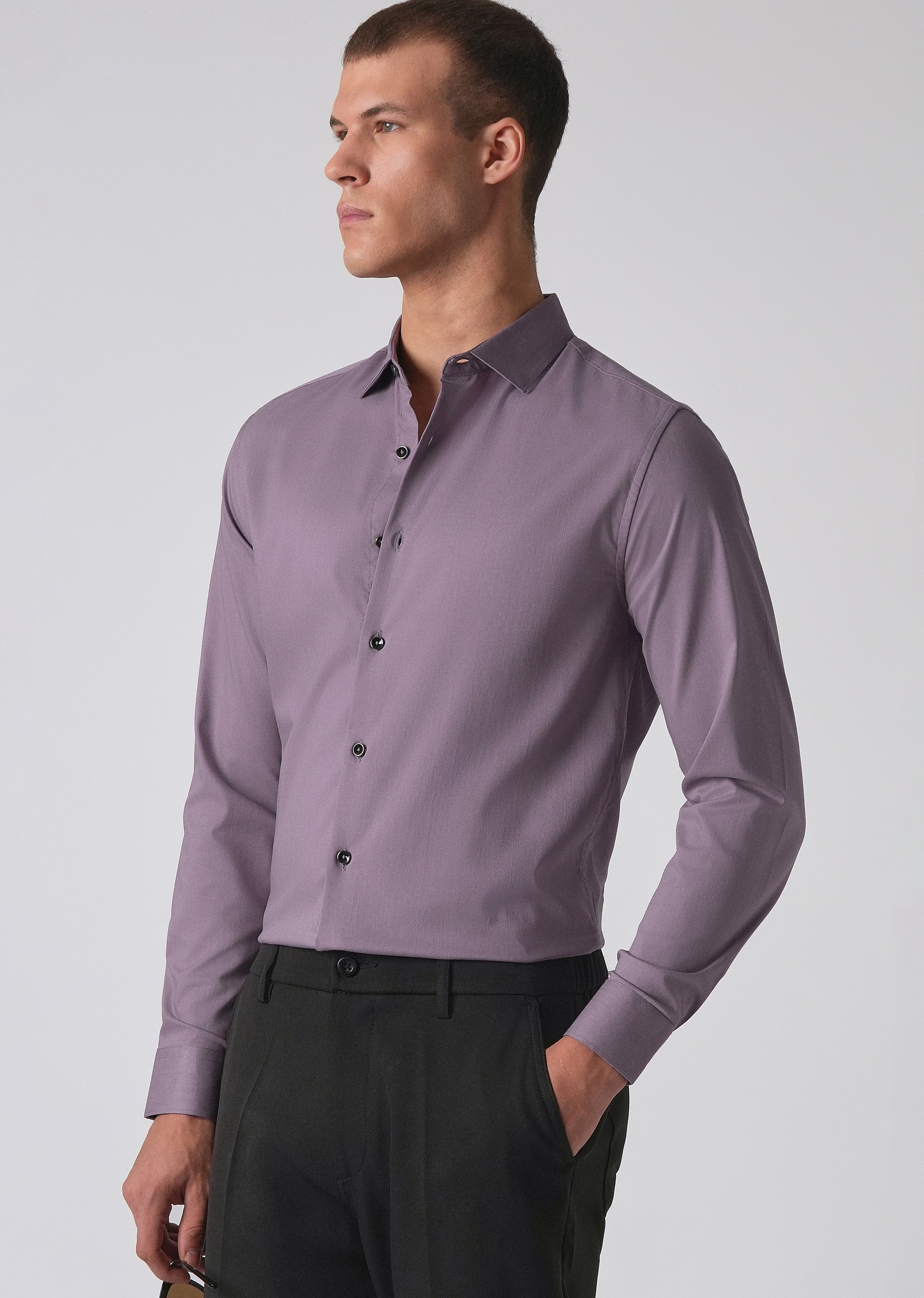 Purple Cotton Stretch Plain Shirt