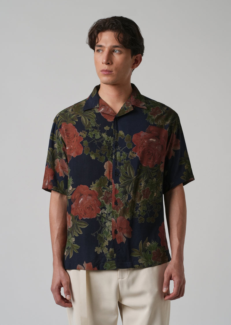 Rose Print Oversized Feather Shirt