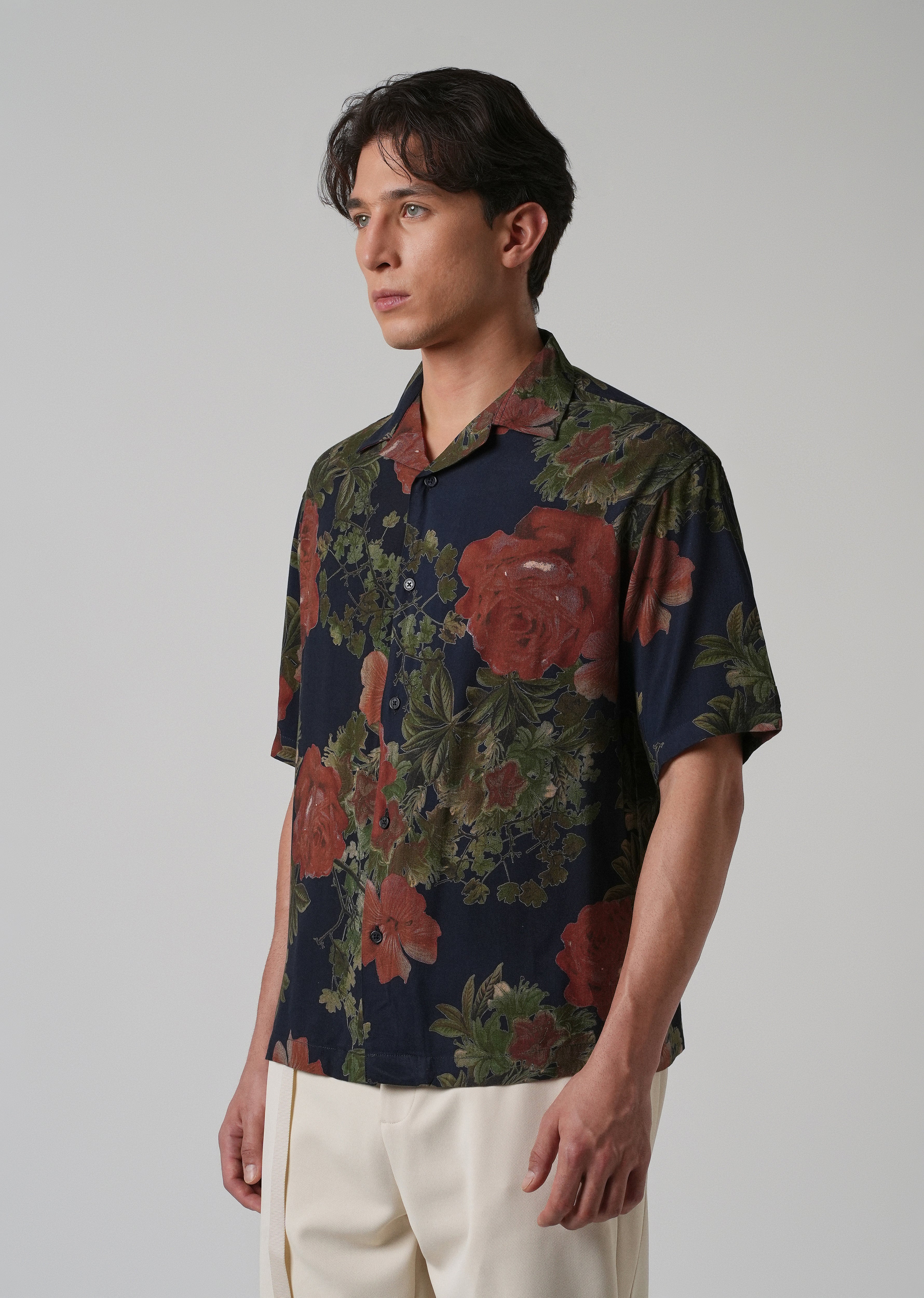 Rose Print Oversized Feather Shirt