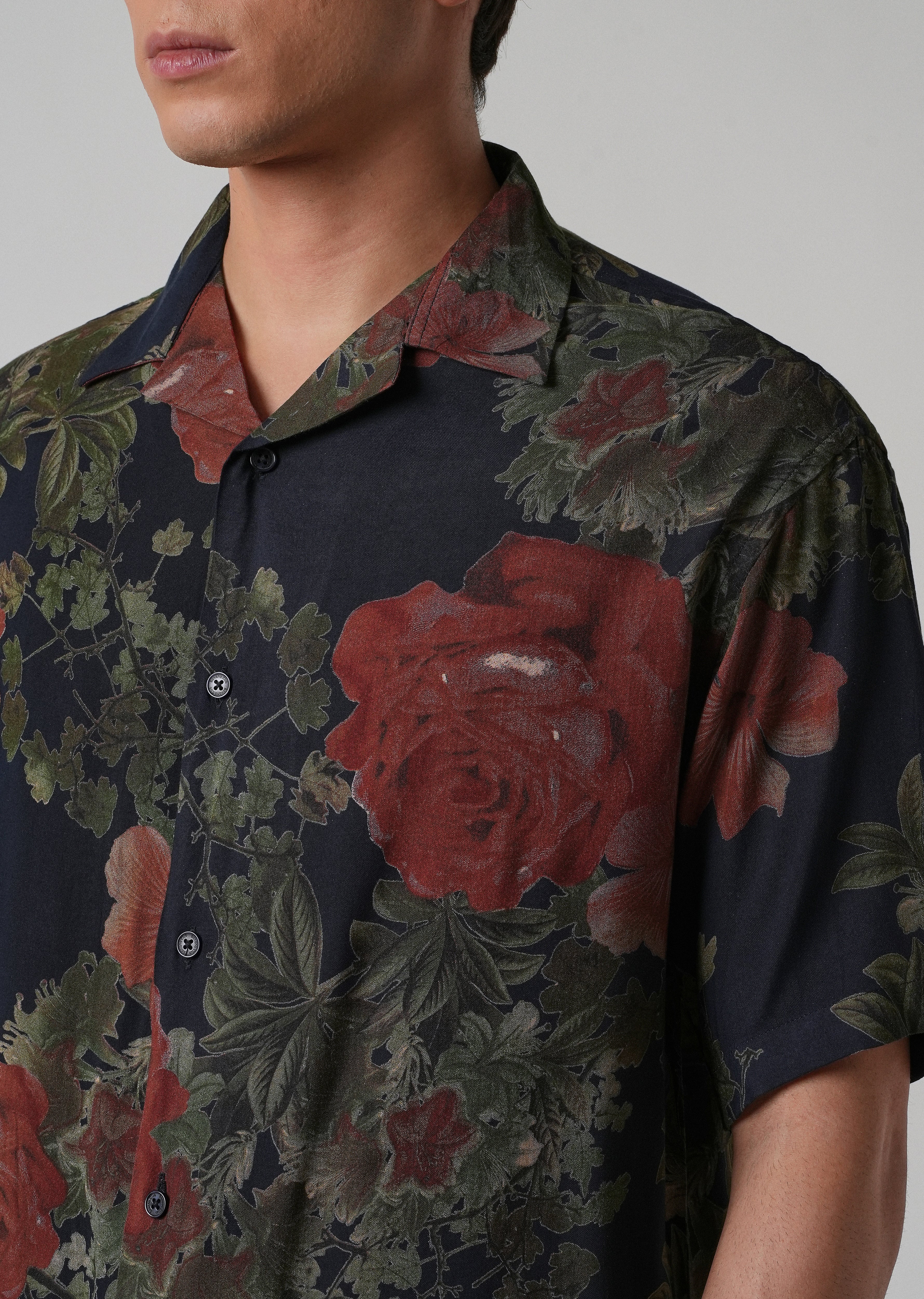 Rose Print Oversized Feather Shirt