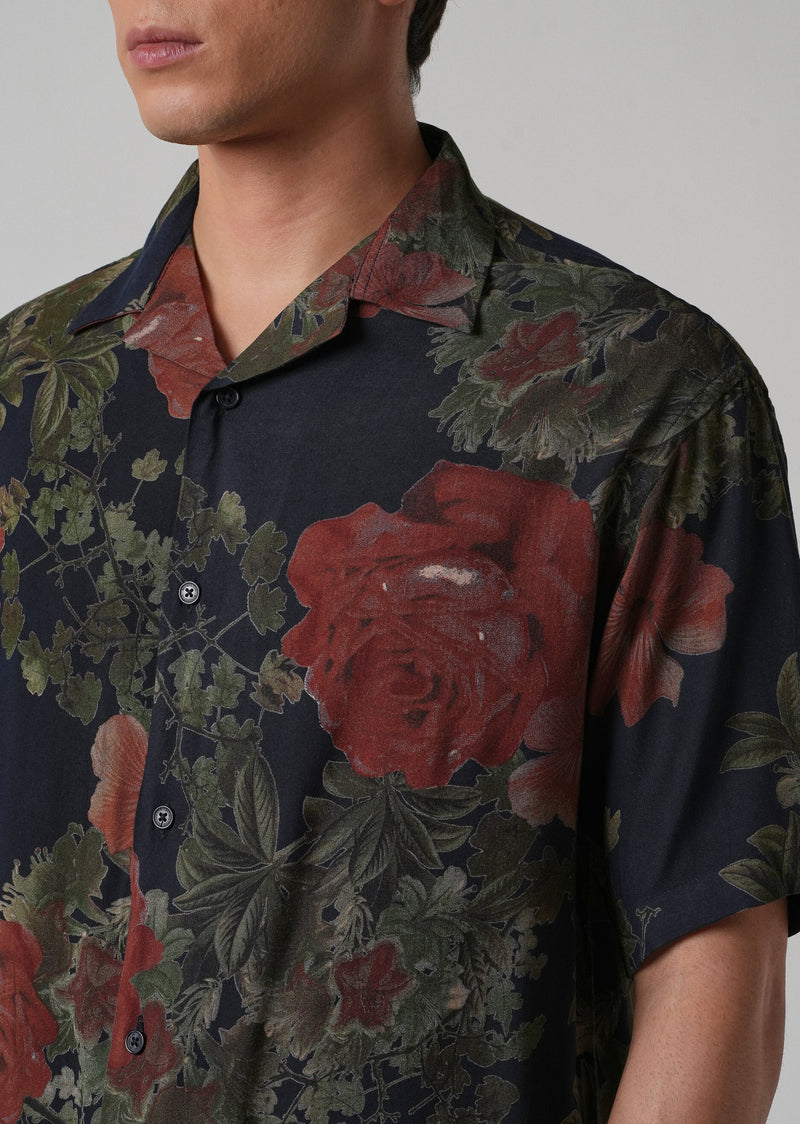 Rose Print Oversized Feather Shirt