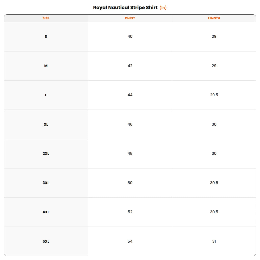 Size chart - Royal Nautical Stripe Shirt