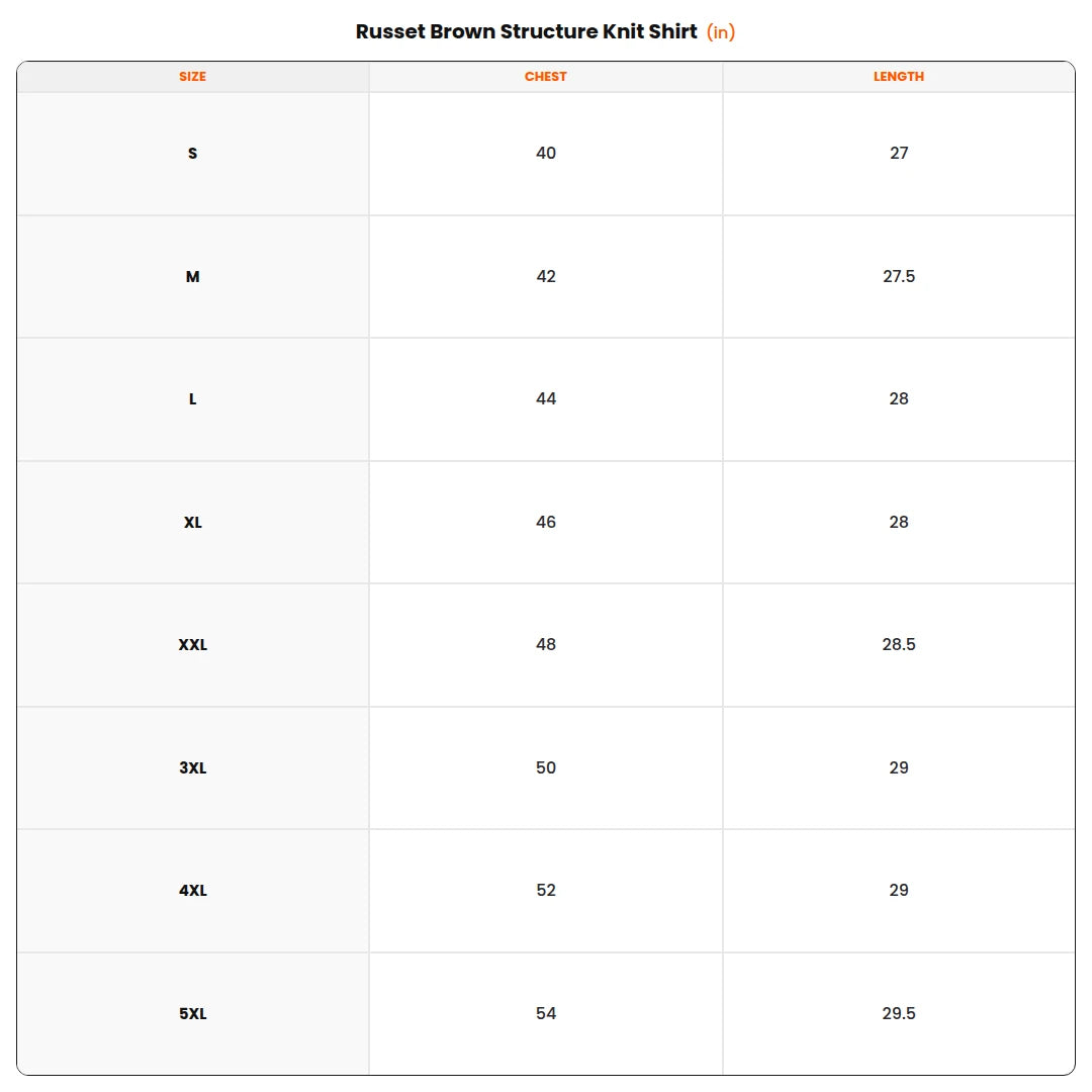 Size chart - Russet Brown Structure Knit Shirt