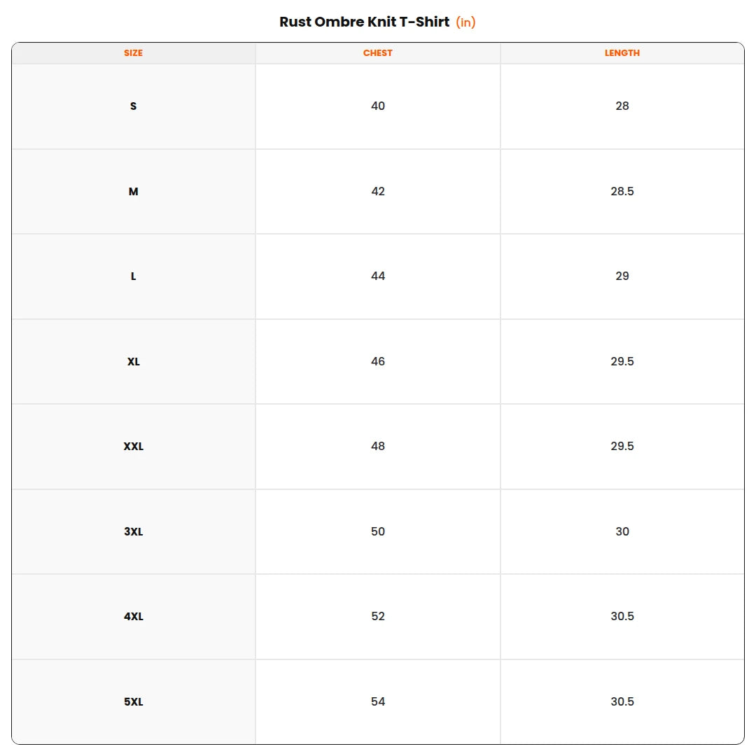 Size chart - Rust Ombre Knit T-Shirt