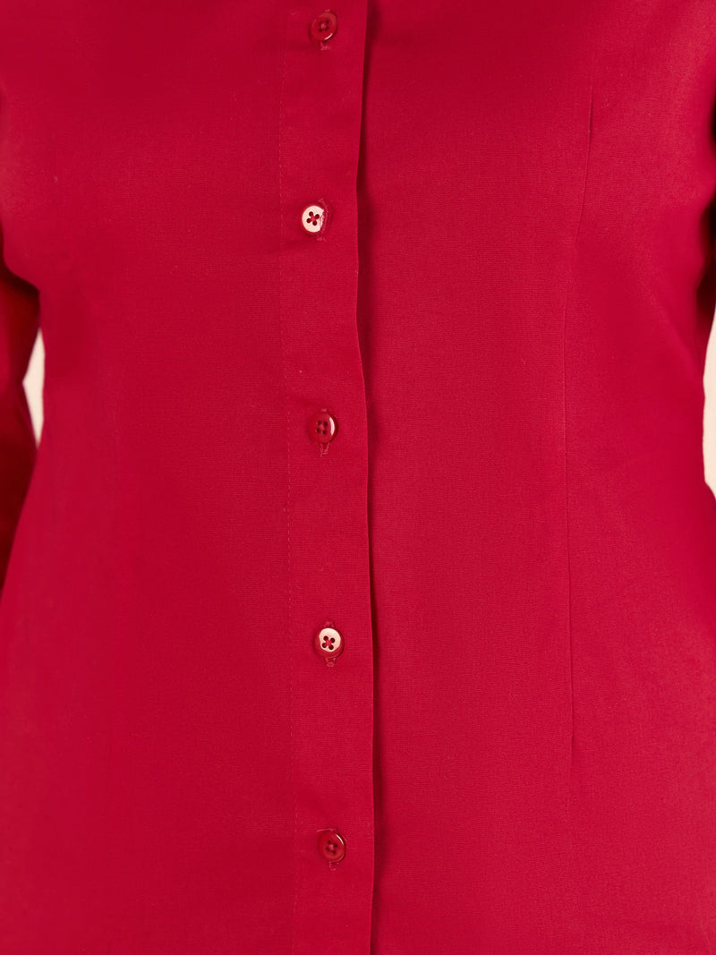 Red Cotton Blend Darted Slim- Fit Stretchable Shirt