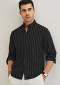 Sable Black Striped Cotton Linen Shirt