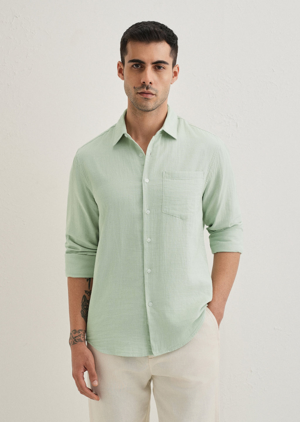 Sage Green Double Cloth Cotton Shirt