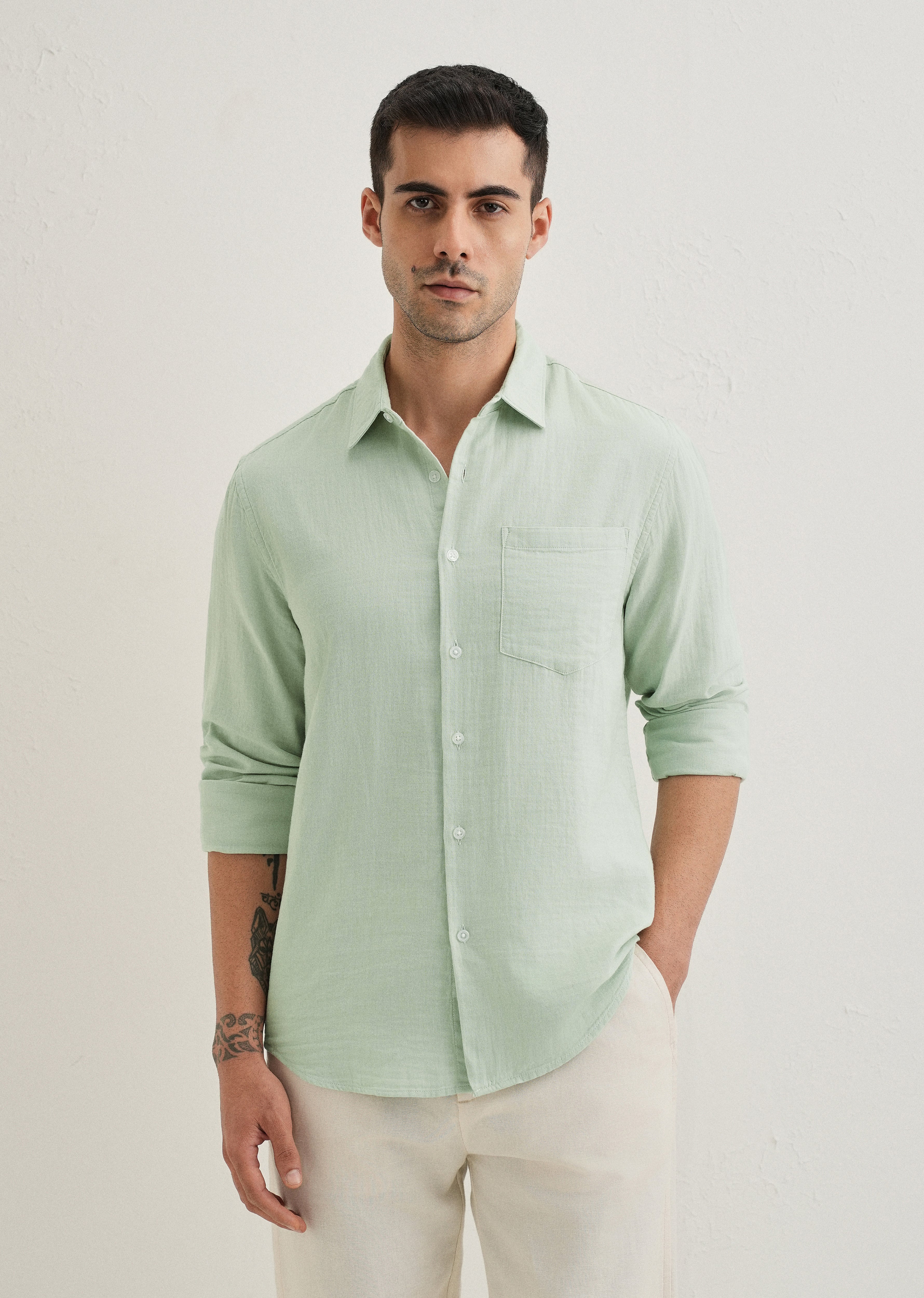 Sage Green Double Cloth Cotton Shirt