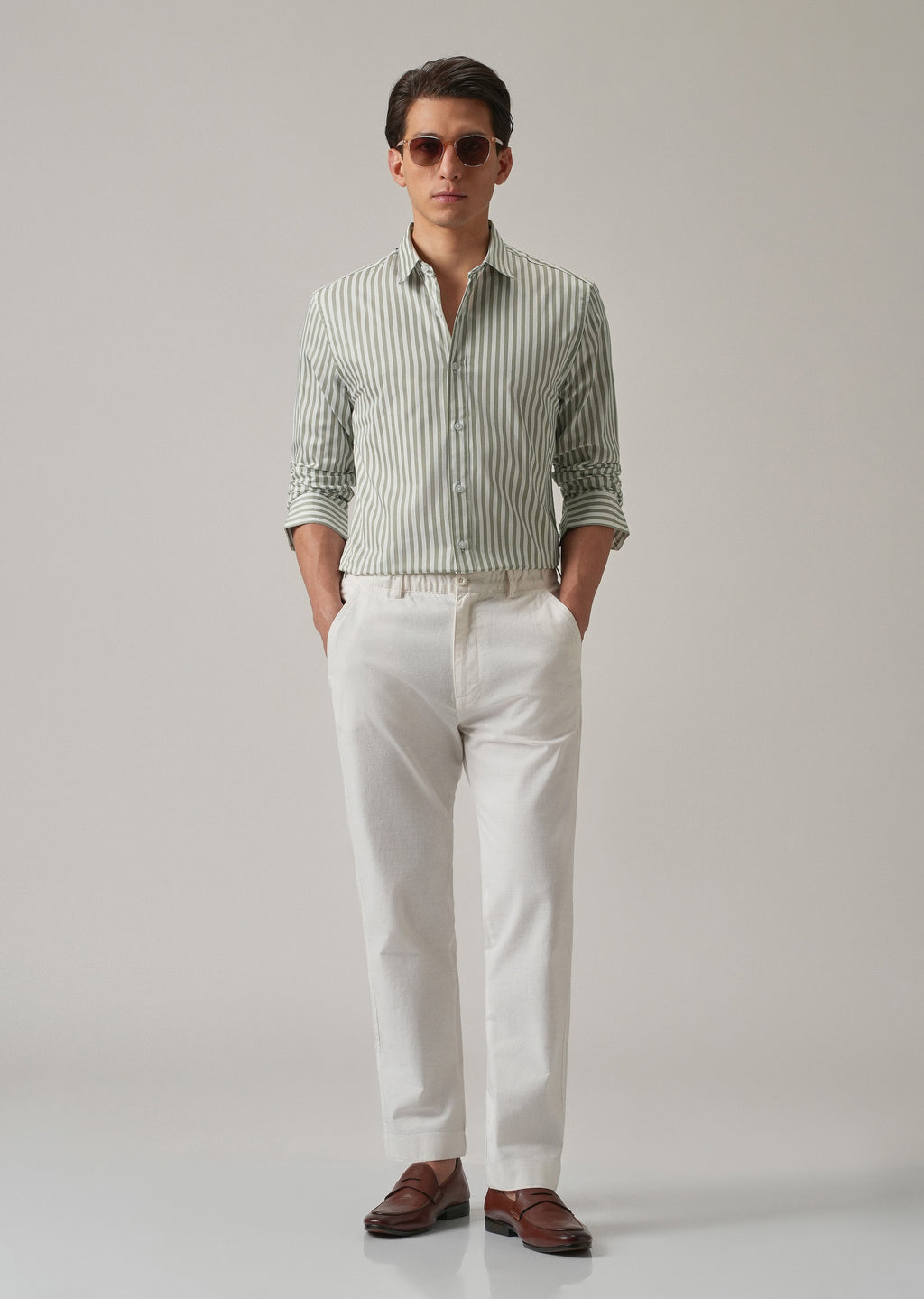 Sage Green Satin Pin Stripe Shirt