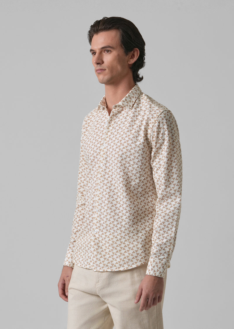 Sand Brown Self Pattern Shirt