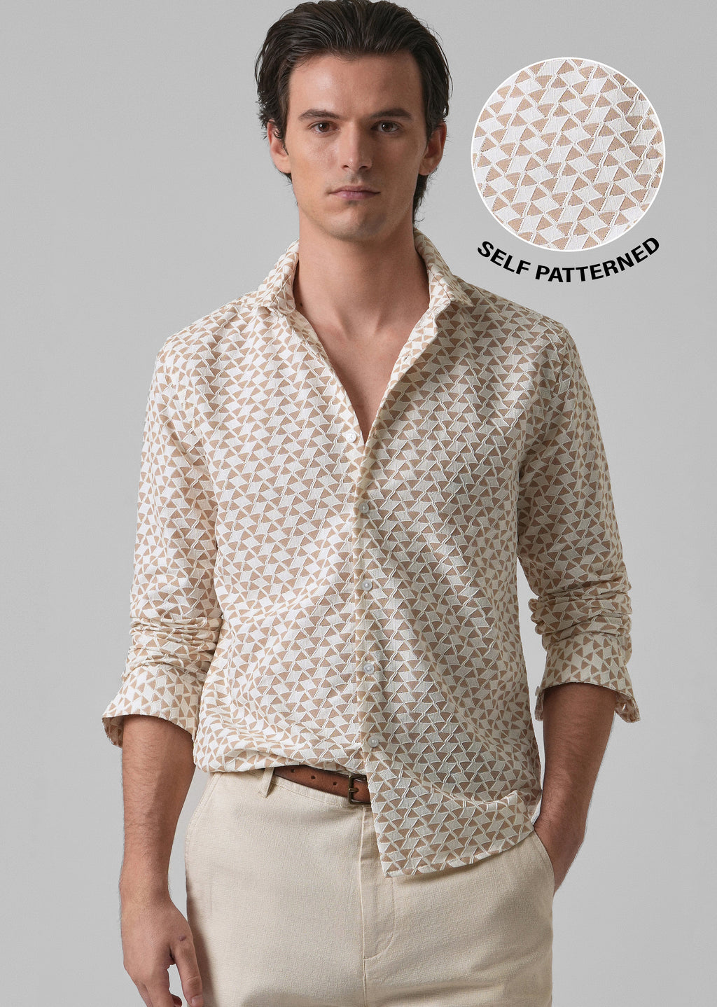 Sand Brown Self Pattern Shirt