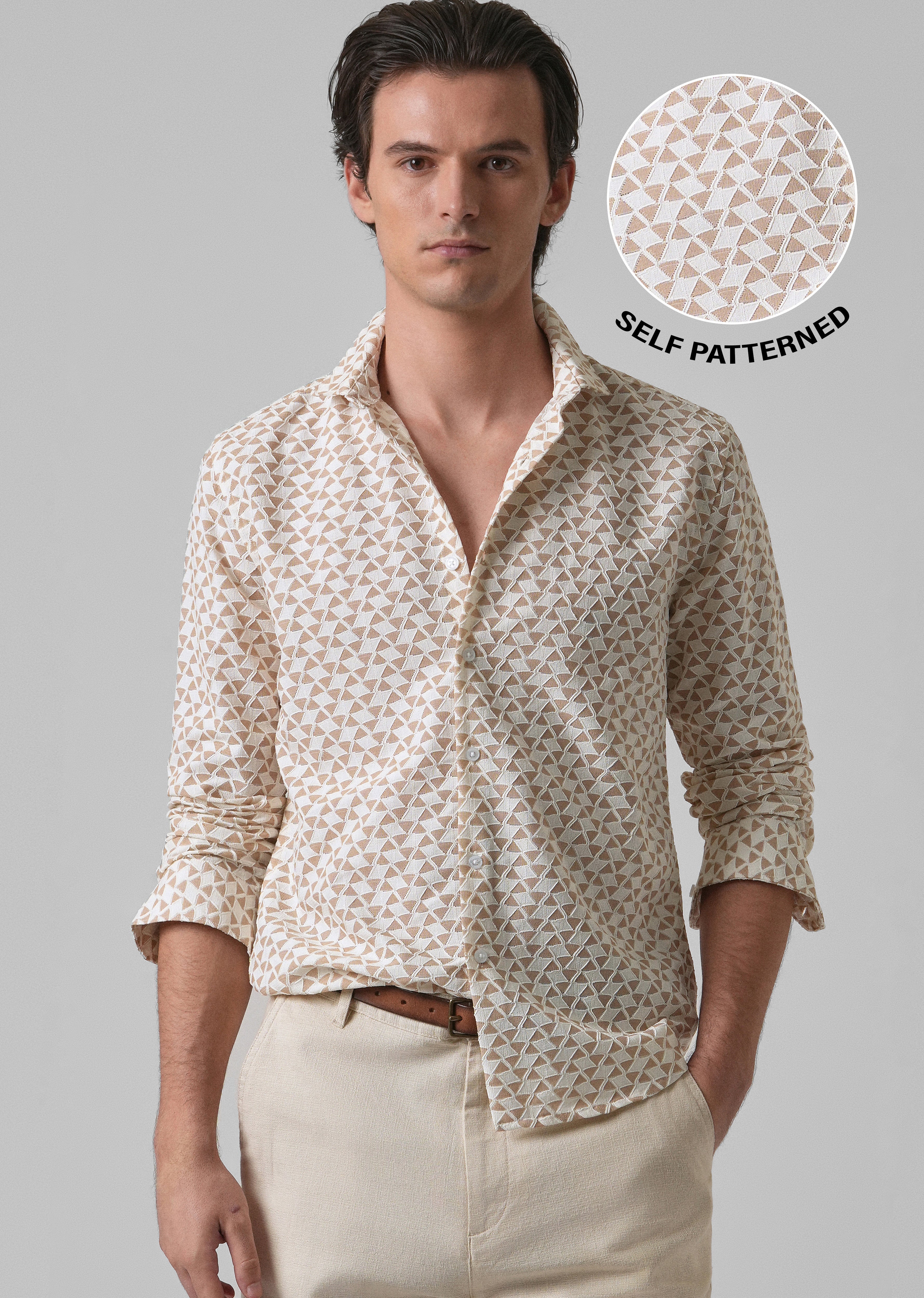 Sand Brown Self Pattern Shirt