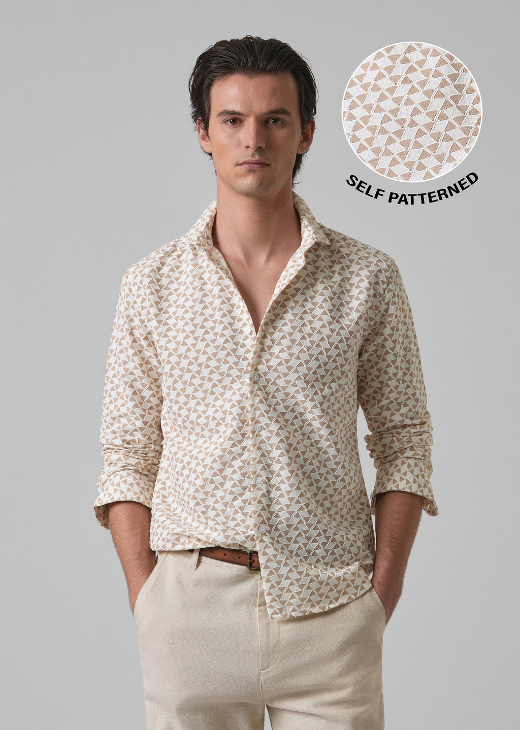 Sand Brown Self Pattern Shirt