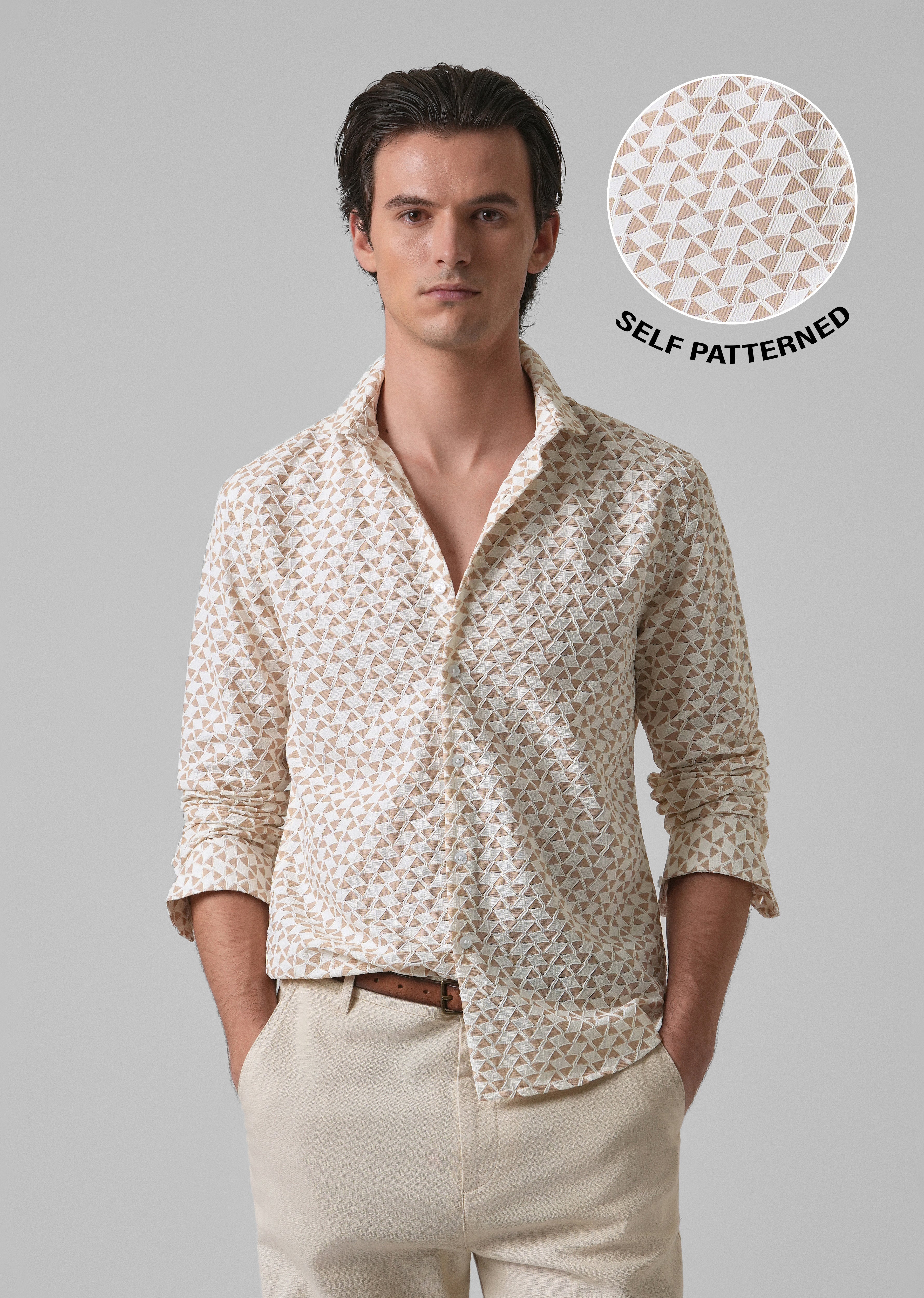 Sand Brown Self Pattern Shirt