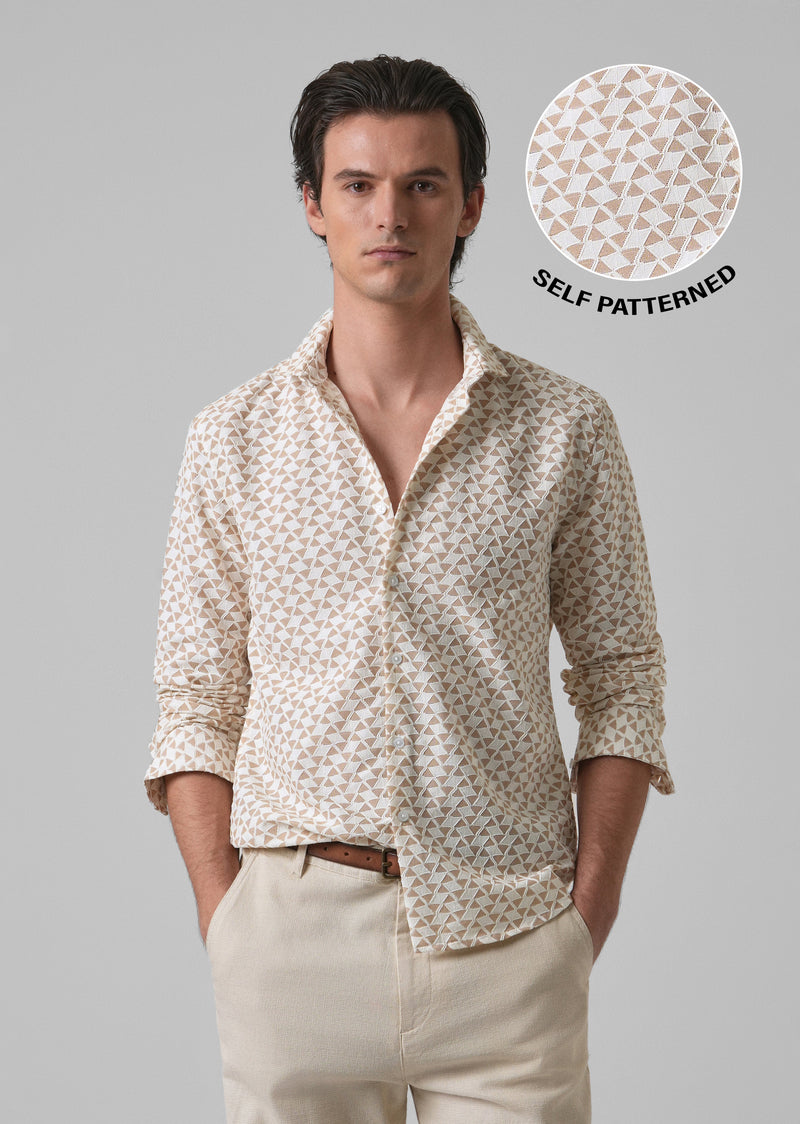Sand Brown Self Pattern Shirt