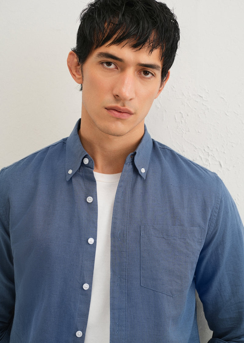 Sapphire Blue Cotton Linen Shirt