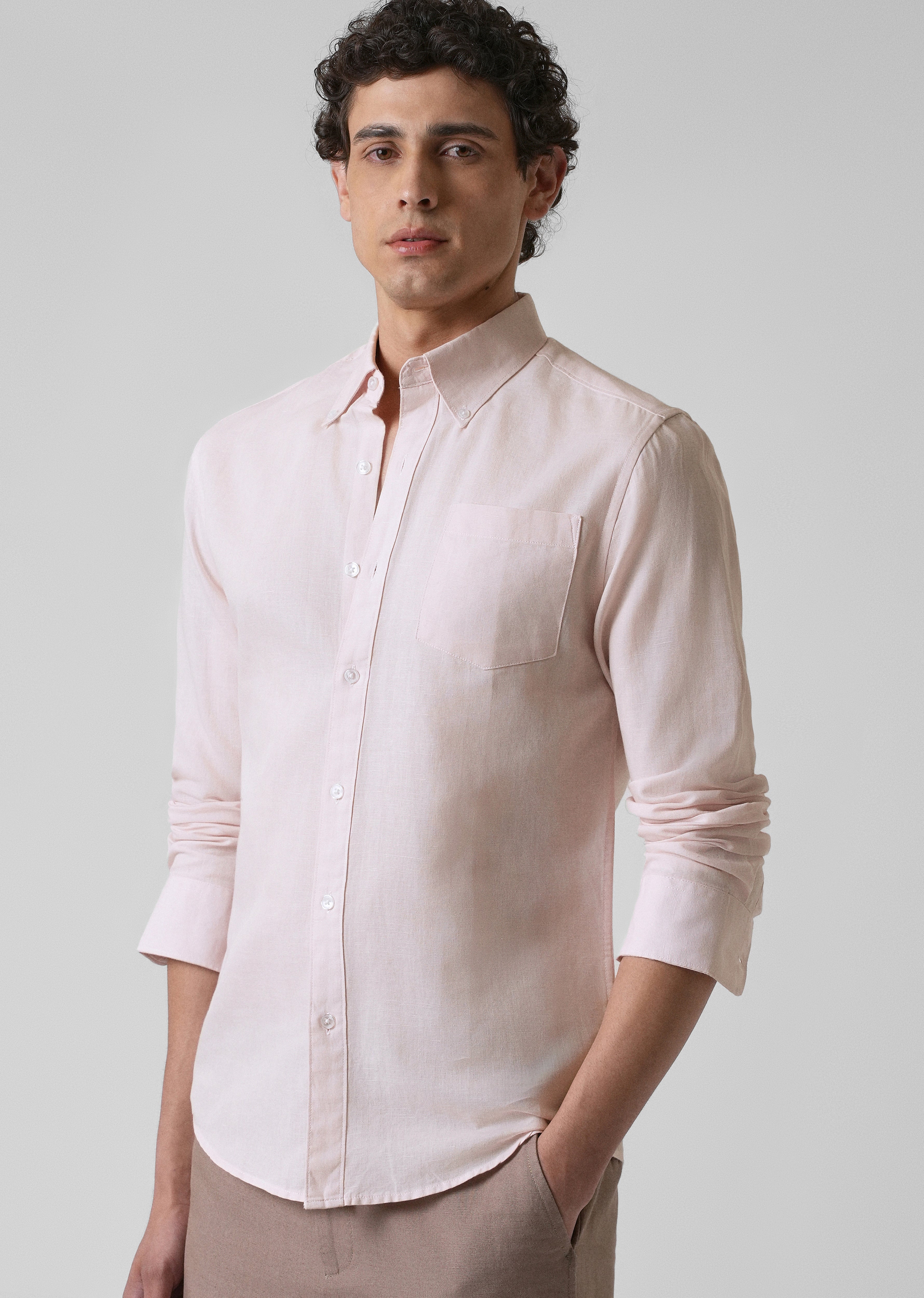 Soft Pink Cotton Linen Shirt