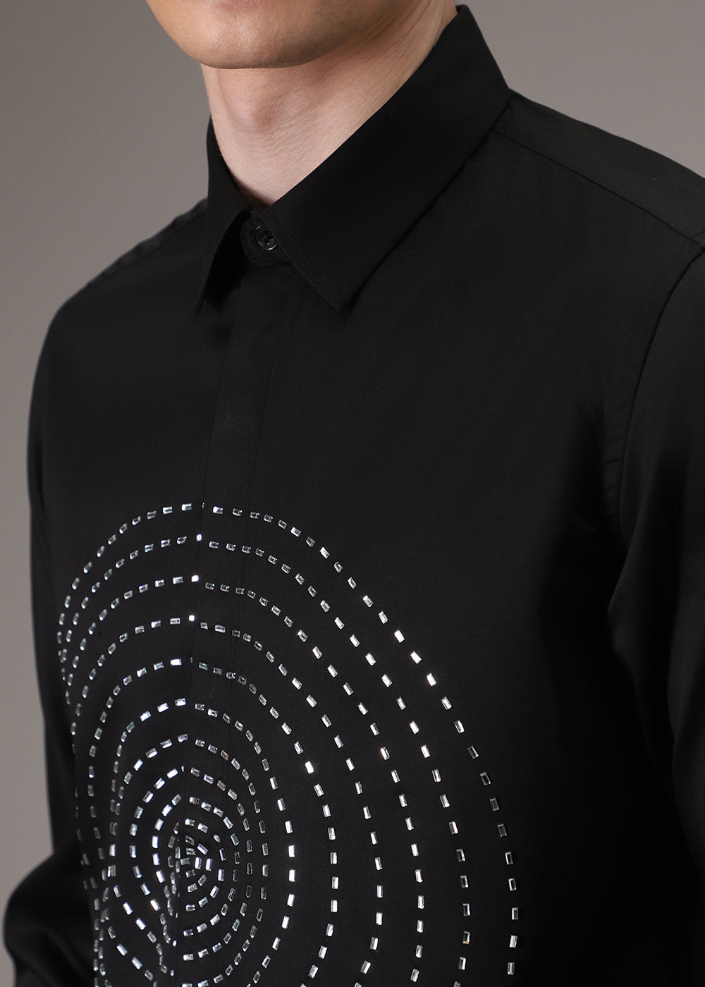 Stud Circle Eleganza Black Designer Shirt