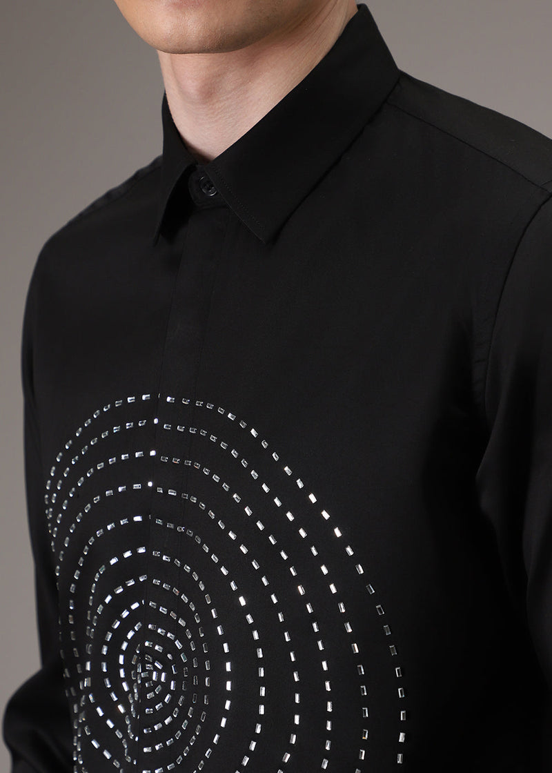 Stud Circle Eleganza Black Designer Shirt