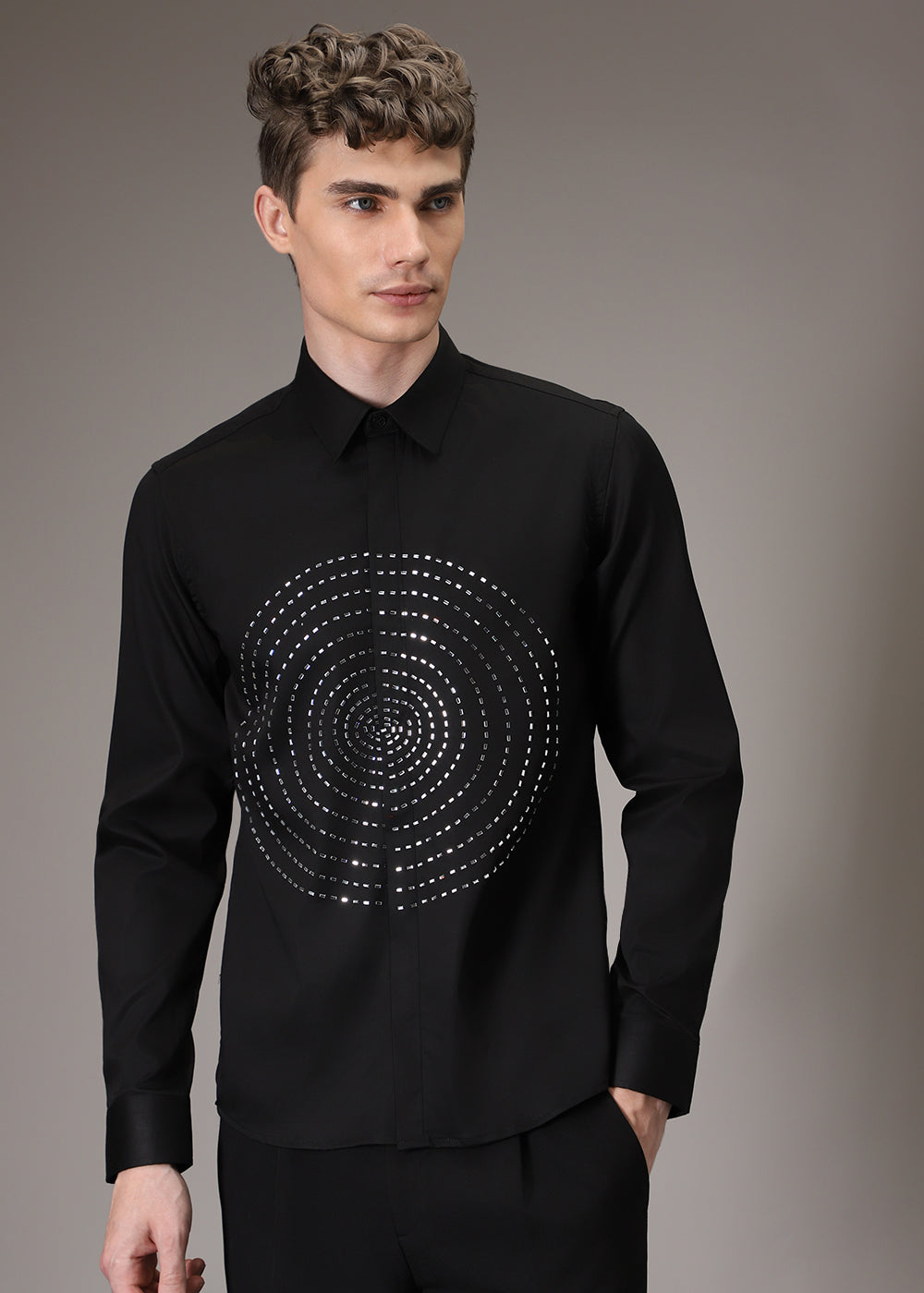 Stud Circle Eleganza Black Designer Shirt