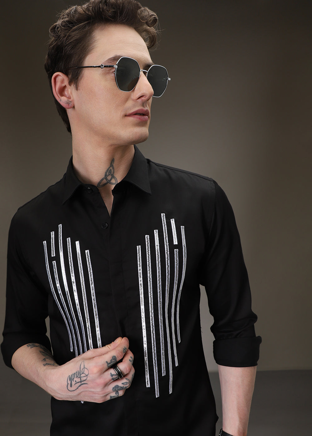 Black Symmetry Striped Designer Shirt