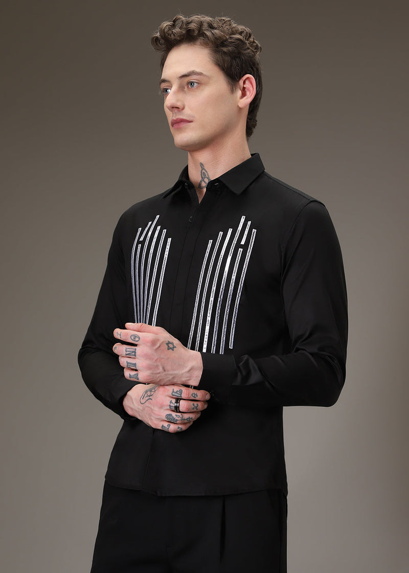 Black Symmetry Striped Designer Shirt
