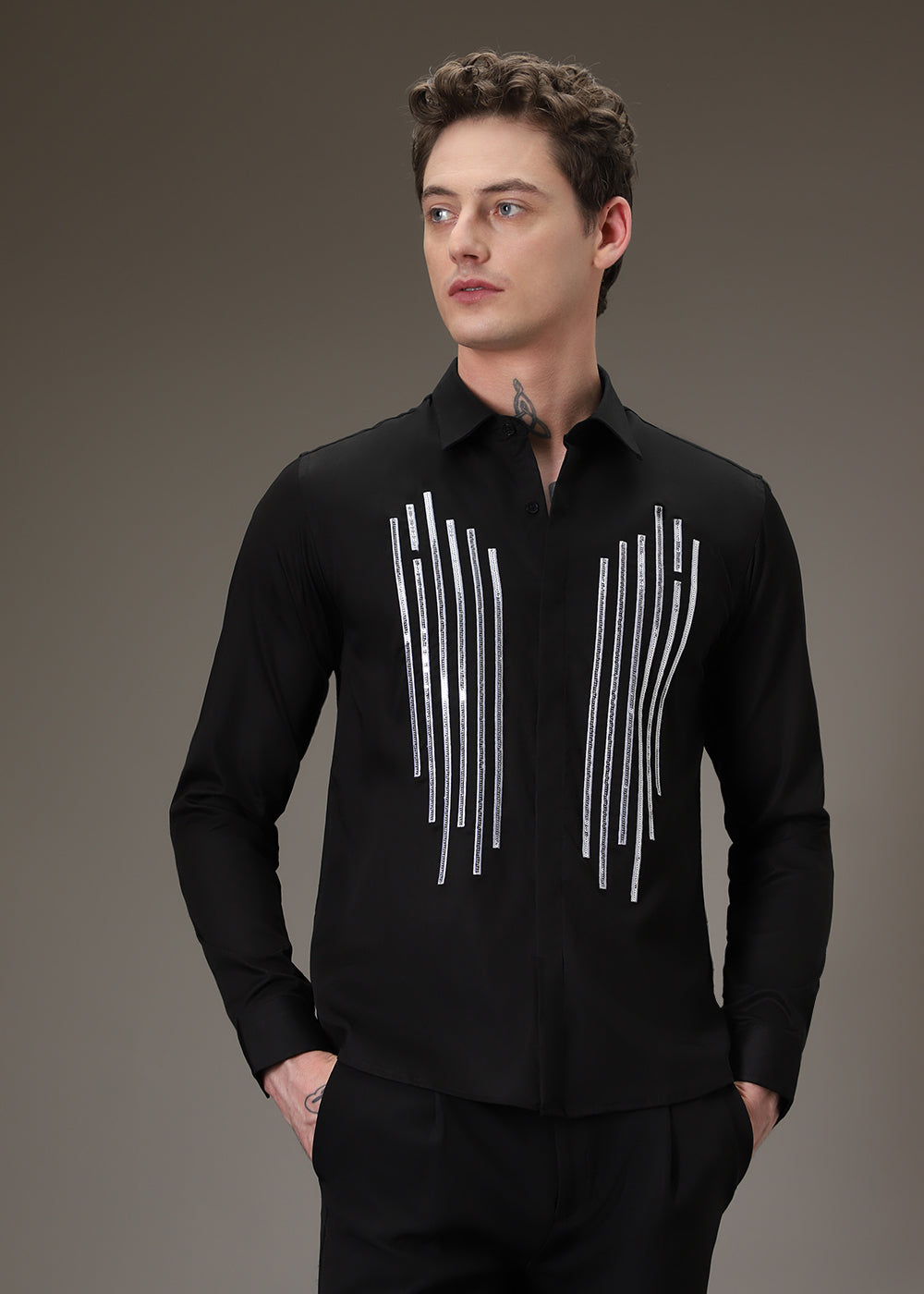 Black Symmetry Striped Designer Shirt