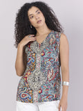 Women Modern Casual Floral Rayon Top With Pleated Details