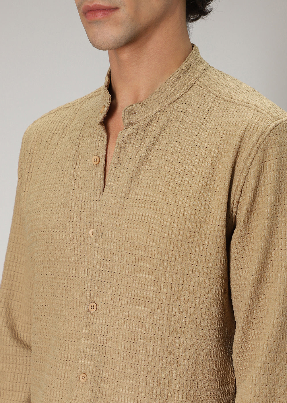 Tan Brown Plain Knitted Crochet Shirt