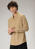 Tan Brown Plain Knitted Crochet Shirt