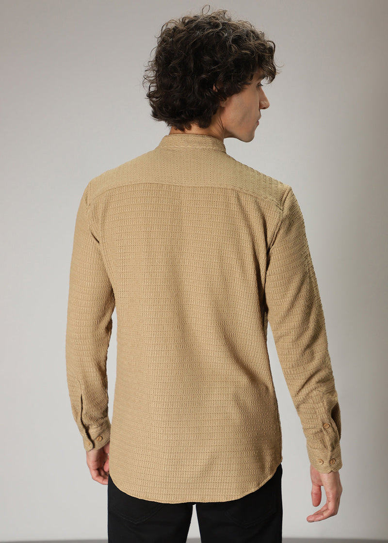 Tan Brown Plain Knitted Crochet Shirt