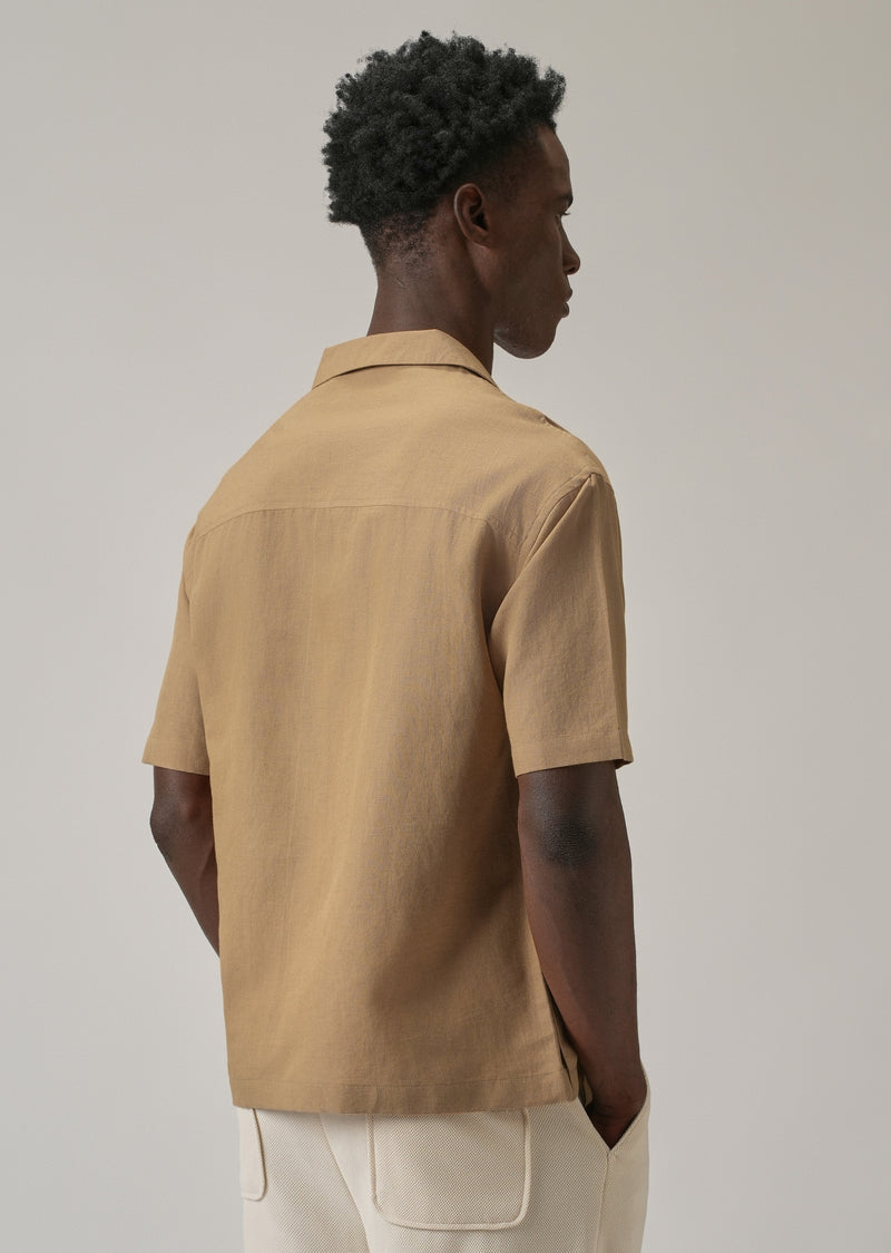 Tan Embroidery Linen Shirt