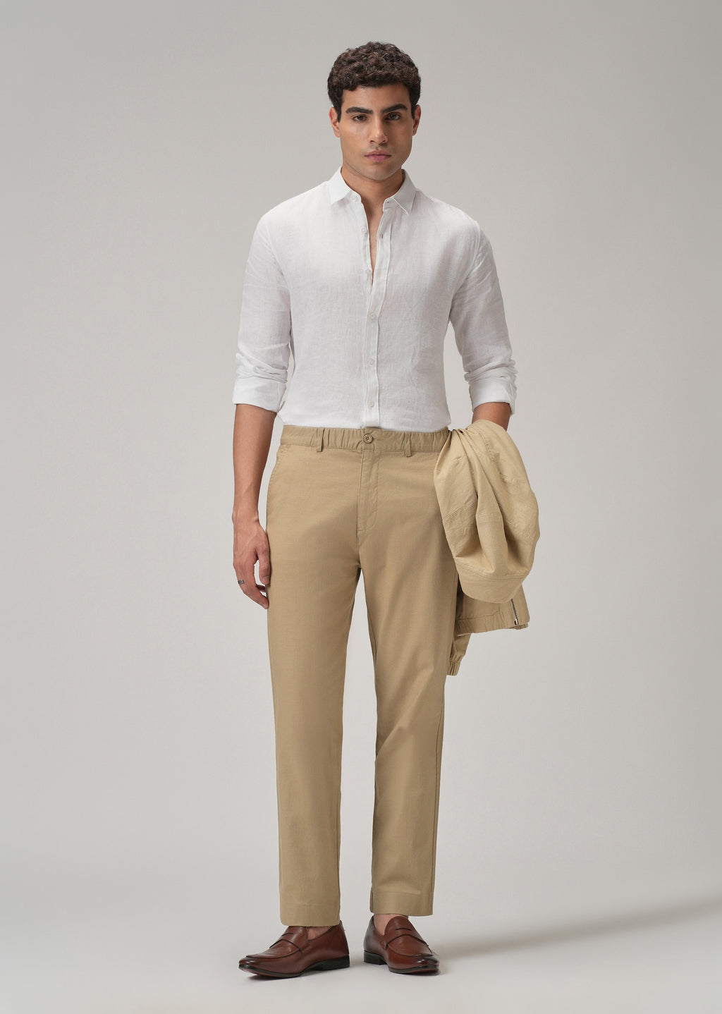 Taupe Beige Cotton Trouser
