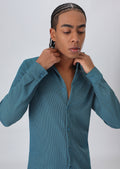 Teal Blue Plain Knitted Shirt