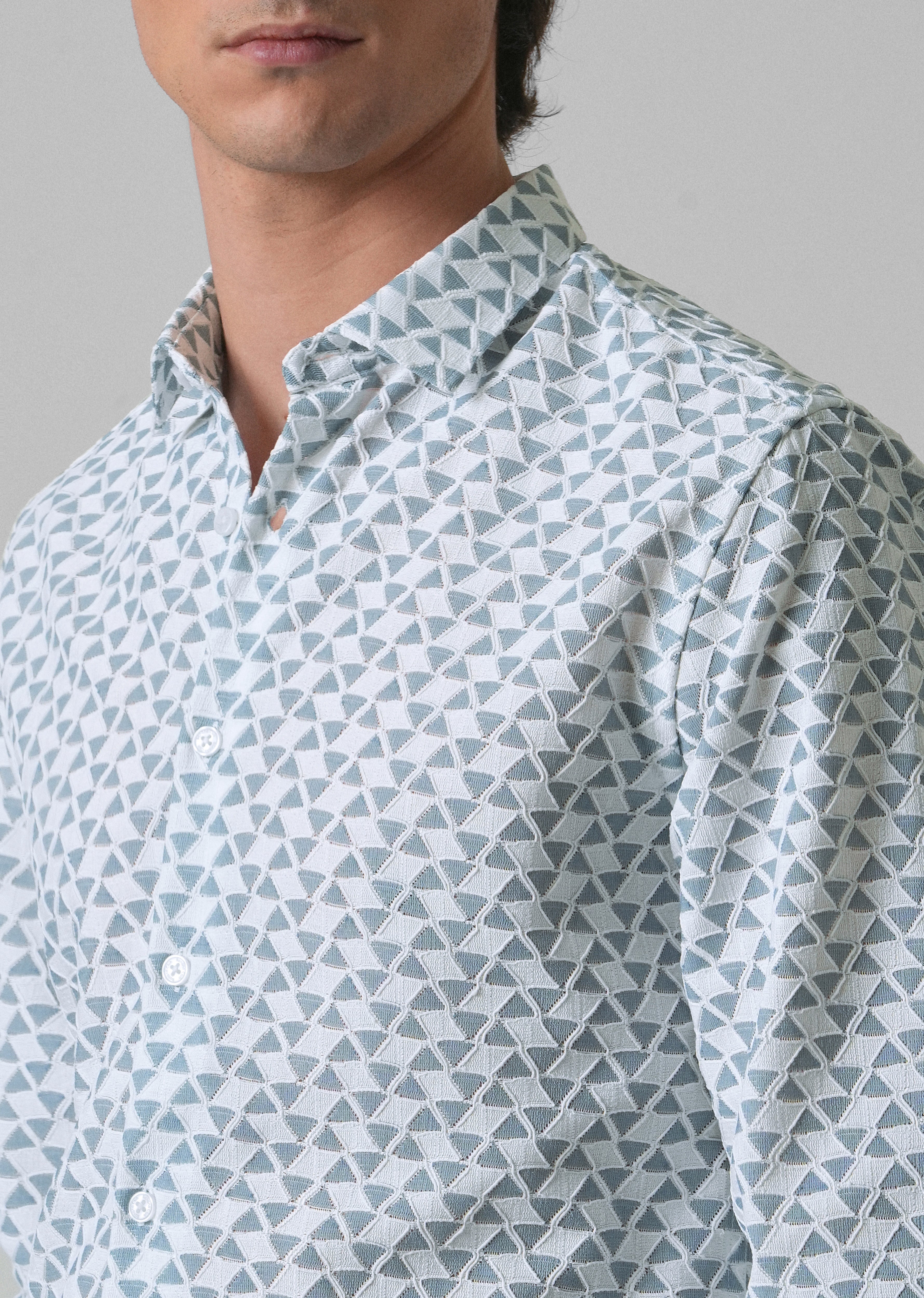 Teal Blue Self Pattern Shirt