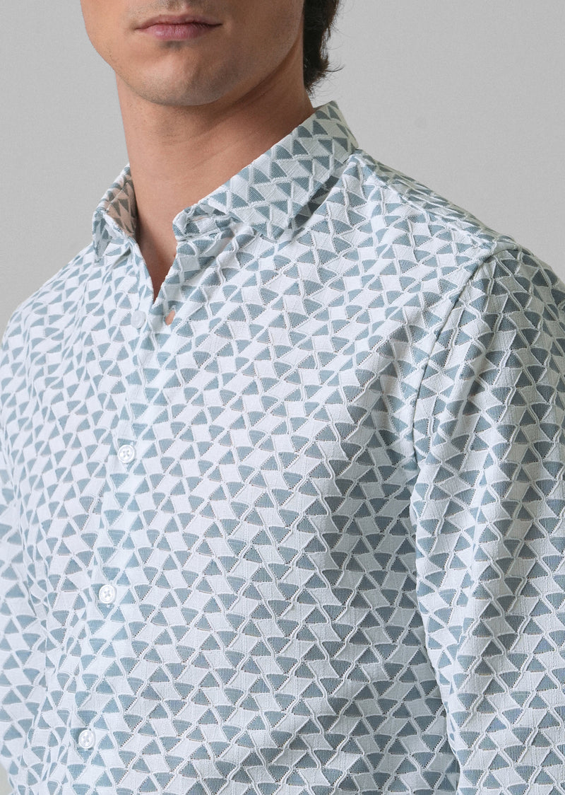 Teal Blue Self Pattern Shirt