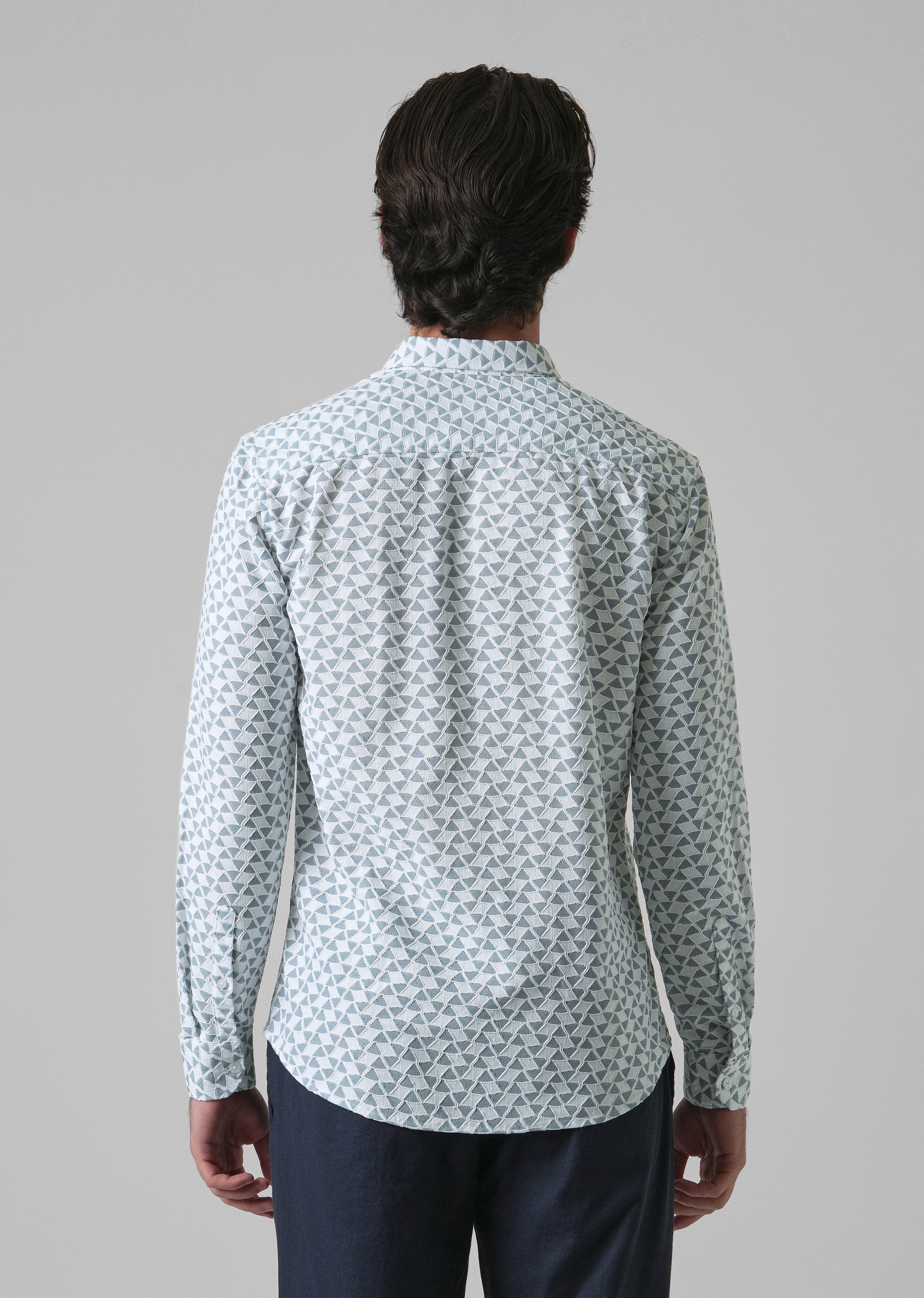 Teal Blue Self Pattern Shirt