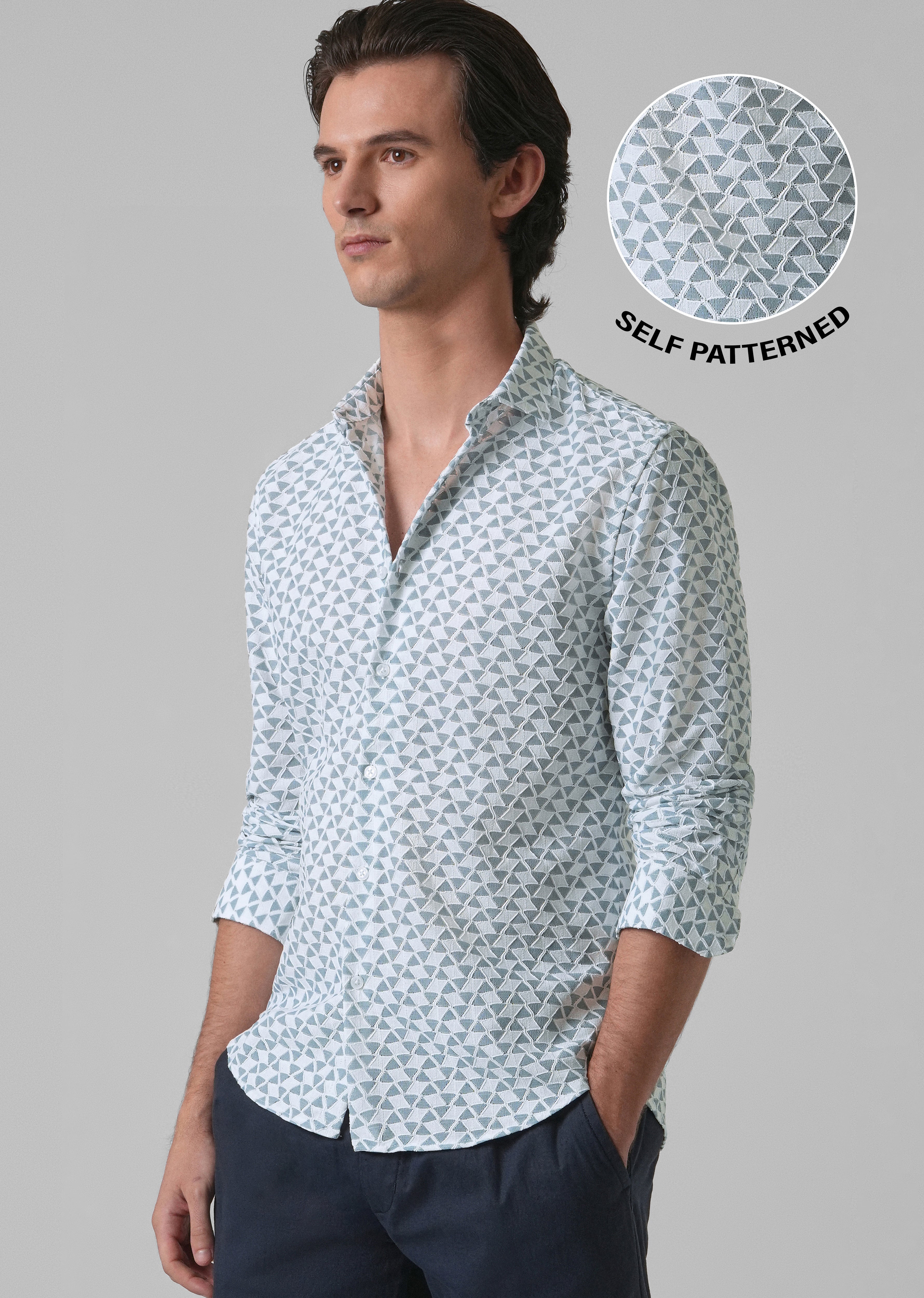 Teal Blue Self Pattern Shirt