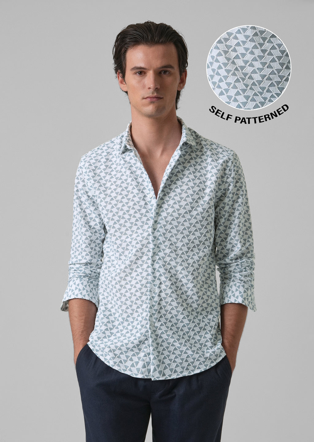 Teal Blue Self Pattern Shirt